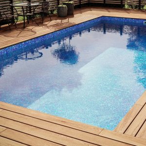 Pool 4,0 x,8,0 meter med lounge trappa och mönstrad liner